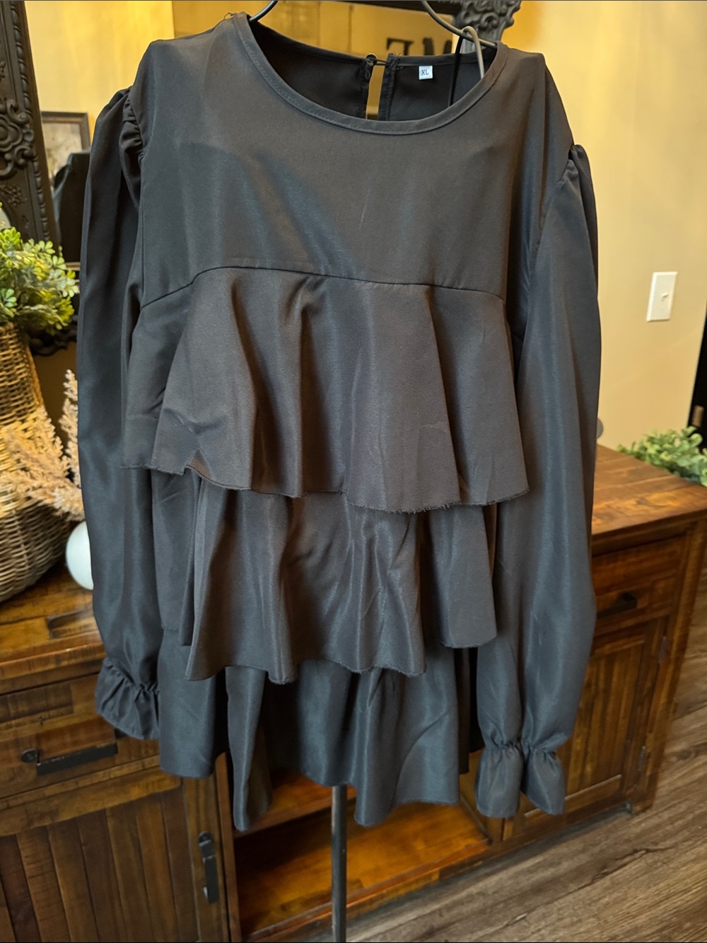 Black Tiered Long-Sleeve Women's Top - Picture 2 of 5